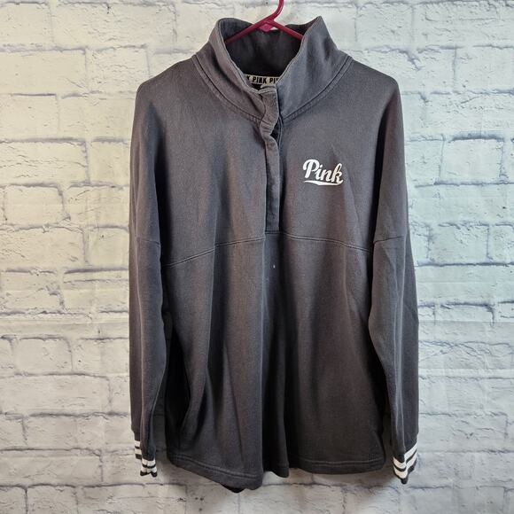 Victoria's Secret Tops - Victoria's Secret Pink Womens Gray Collared Long Sleeve Pullover Sweatshirt M